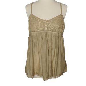 Joie Tank Top Sage Green Baby Doll Crochet Camisole Large Cotton Silk New